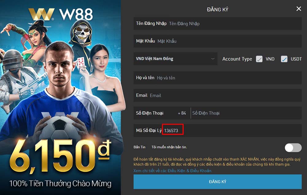 Đăng ký tài khoản W88 Club hướng dẫn đăng ký W88 nhận thưởng 2